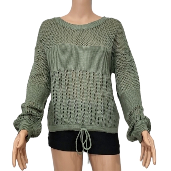 No Comment NY-LA‎ Women's Green Sweater Round Neck Balloon Sleeve Size M - Picture 1 of 11